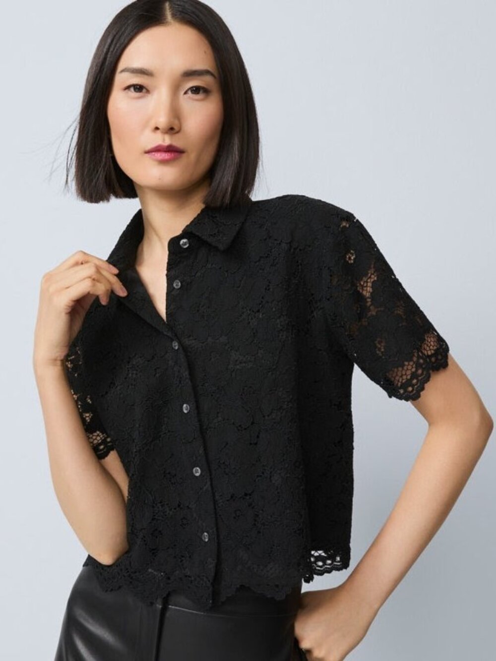 Ann Taylor Modern Black Lace Blouse Short Sleeve Size M NWT